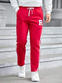 GENTILAND Nam Đồ họa Chữ cái Băng tương phản Eo dây rút Quần thể thao - Đỏ - Xem 6