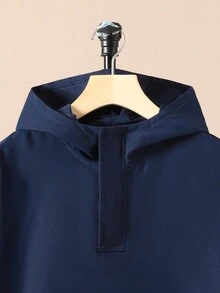 SHEIN 男孩休閒寬鬆運動連帽提花套頭夾克,青年尺寸 - 寶藍色 - 查看 3