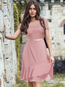 MIUSOL 對比花邊荷葉邊洋裝