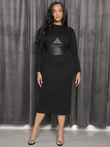 SHEIN SXY Plus Solid Zipper Back Corset 2 In 1 Dress - Black - View 1