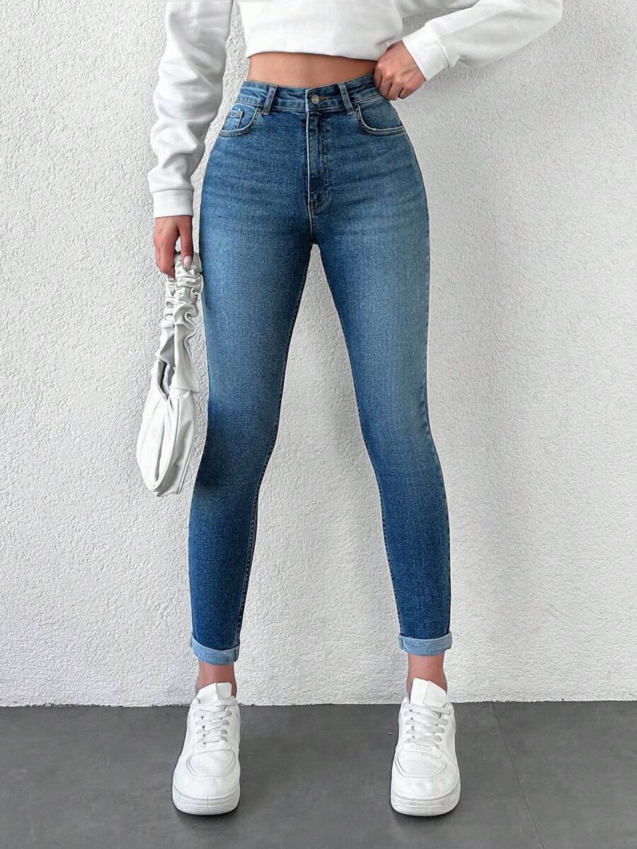 EURMUSE Casual Washed Skinny Jeans - Blue - View 1