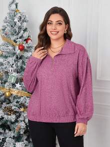 SHEIN Essnce Hơn Một nửa khóa kéo Thả vai Áo nỉ - Màu Hồng Tươi - Xem 5