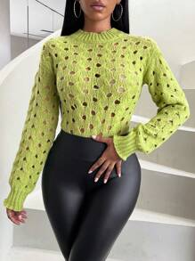 Zolique Solid Open Knit Drop Shoulder Sweater Knit Pullover Fall Winter Outfit