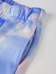 男士紮染和標語圖案保暖抽繩連帽衫和運動褲 - 藍色 - 查看 4