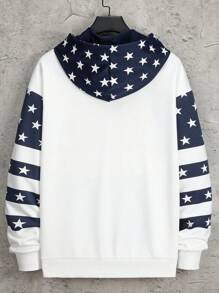 Manfinity Homme 男士旗幟印花連帽衫 - 藍白色 - 查看 2