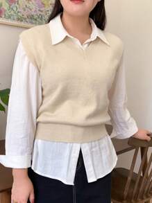Dazy Petite Plus Solid Sweater Vest Without Blouse - Apricot - View 8