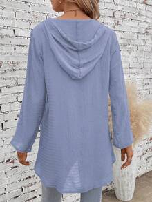 EMERY ROSE Chất rắn Dây rút áo có mũ Curved Hem Dây rút áo có mũ Áo sơ mi - Màu xanh nhạt - Xem 5