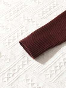 SHEIN Tween Girl Contrast Binding Mock Neck Sweater - Coffee Brown - View 6