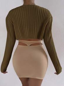 Chiquease Solid Ribbed Knit Open Front Crop Cardigan