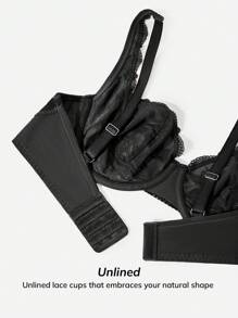 LUVLETTE Plus Lingerie 低胸无衬蕾丝文胸 - 黑色 - 查看 6