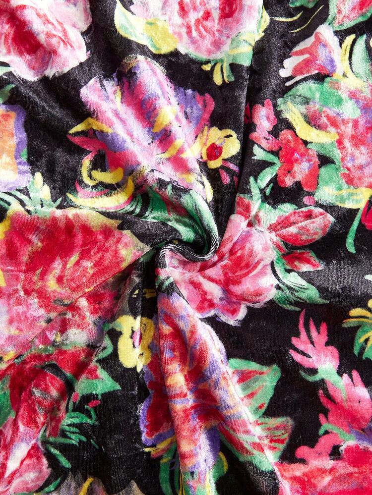 Floral Print Lantern Sleeve Mermaid Hem Dress
