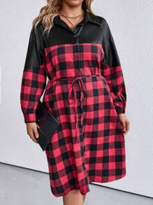 SHEIN LUNE Hơn In kẻ sọc Buffalo Thắt lưng Váy sơ mi - Nhiều màu - Xem 3