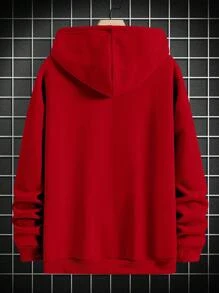 Manfinity Homme 男士寬鬆字母圖案連帽衫,帶有袋鼠口袋和束口設計 - 紅色 - 查看 2