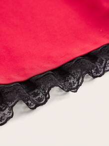 SHEIN DECDS 紐扣細節蕾絲邊魚尾短裙 - 酒紅色 - 查看 9