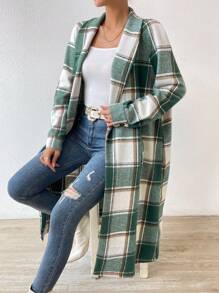 Chiquease In kẻ sọc Khăn quàng cổ Kiểu Dài Áo khoác - màu xanh lá - Xem 6