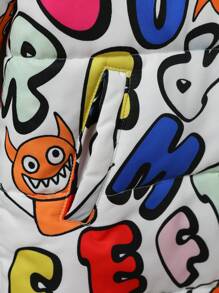 SHEIN 1pc Young Boys' Adorable Comfortable Cartoon Letter Pattern, Versatile Warm Quilted Stand Collar Thick Coat For Winter - White - View 4