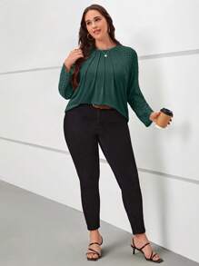 SHEIN LUNE 大碼蕾絲接片插肩袖T恤 - 綠色 - 查看 3