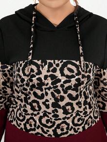 SHEIN LUNE 大碼豹紋印花抽繩連帽衛衣裙 - 彩色 - 查看 6