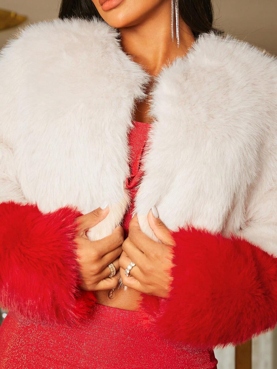 Solid Open Front Fuzzy Coat