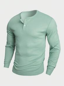 Manfinity Homme 男士純色漢利領寬鬆t恤 - 綠色 - 查看 1