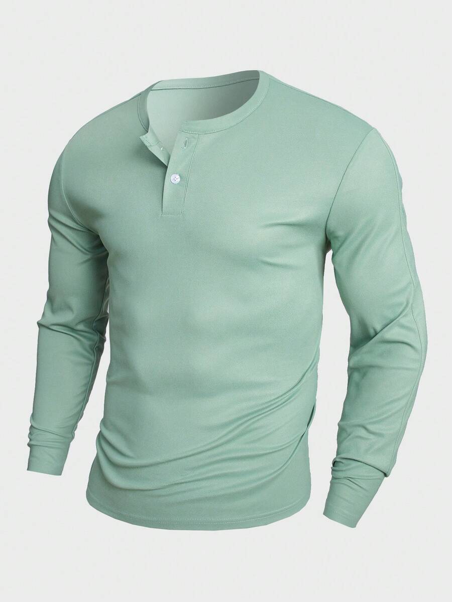 Manfinity Homme 男士純色漢利領寬鬆t恤 - 綠色 - 查看 1