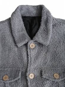 Manfinity Homme Men's Loose Fit Flap Pocket Teddy Jacket - Grey - View 5