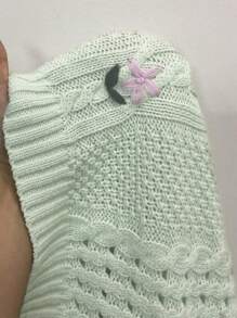 SHEIN Unity Floral Embroidery Cable Knit Drop Shoulder Crop Knit Pullover Fall Winter Sweater - Green - View 8