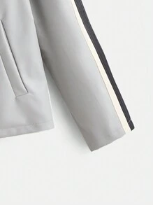 SHEIN EZwear 大碼織帶拼接拉鏈開襟PU皮革夾克 - 彩色 - 查看 3