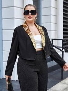 SHEIN BIZwear 加撞色亮片翻領西裝外套 - 黃色 - 查看 4