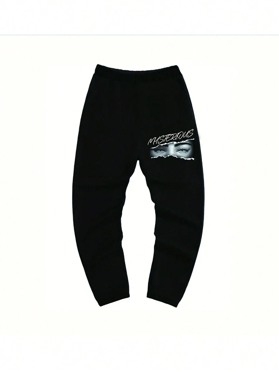 Men's Fashionable Printed Casual Jogger Pants - Black - View 1