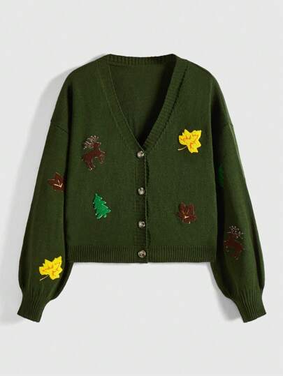 Cardigan Motif Noël Épaule tombante