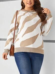 SHEIN LUNE Plus Colorblock Drop Shoulder Sweater - Multicolor - View 3