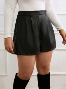 SHEIN Privé Quần short da PU cạp cao Plus - màu đen - Xem 6