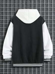 男士雙色落肩袖學院風夾克無連帽衫 - 黑與白 - 查看 2