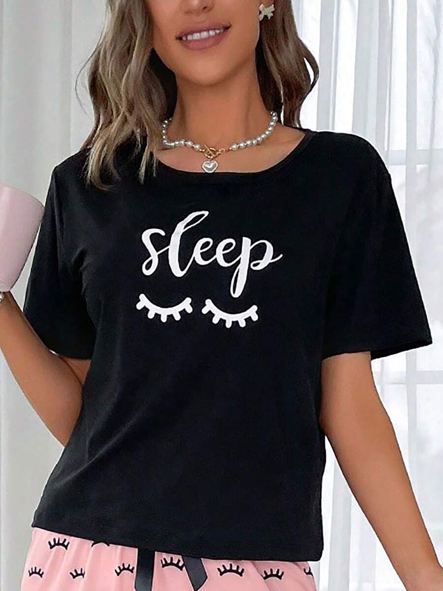 Đồ họa Chữ cái Ngủ Tee - màu đen - Xem 1