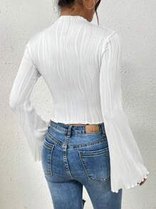 SHEIN Privé Ren Mộc nhĩ Tay áo kèn  Cổ giả Áo thun - trắng - Xem 2