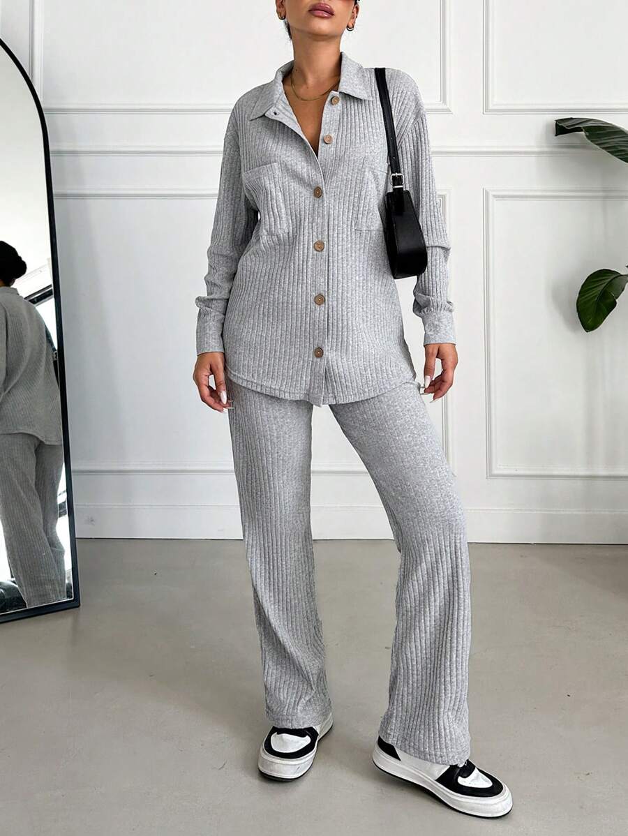 Cloudara Drop Shoulder Shirt & Pants - Light Grey - View 1