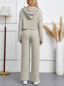 SHEIN Maternity Drop Shoulder Drawstring Hoodie & Adjustable Waist Wide Leg Pants - Apricot - View 2