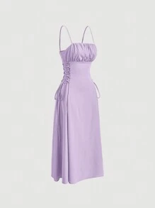 SHEIN MOD Solid Ruched Bust Lace Up Side Cami Dress