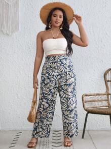 SHEIN VCAY Plus Tropical Print Wide Leg Pants - Multicolor - View 2