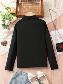 Thiếu niên cô gái Cắt bỏ chi tiết Cổ giả Áo thun - màu đen - Xem 2