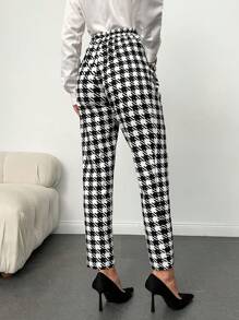 EURMUSE Women's Houndstooth Plaid Slant Pocket Trousers - Black and White - View 2
