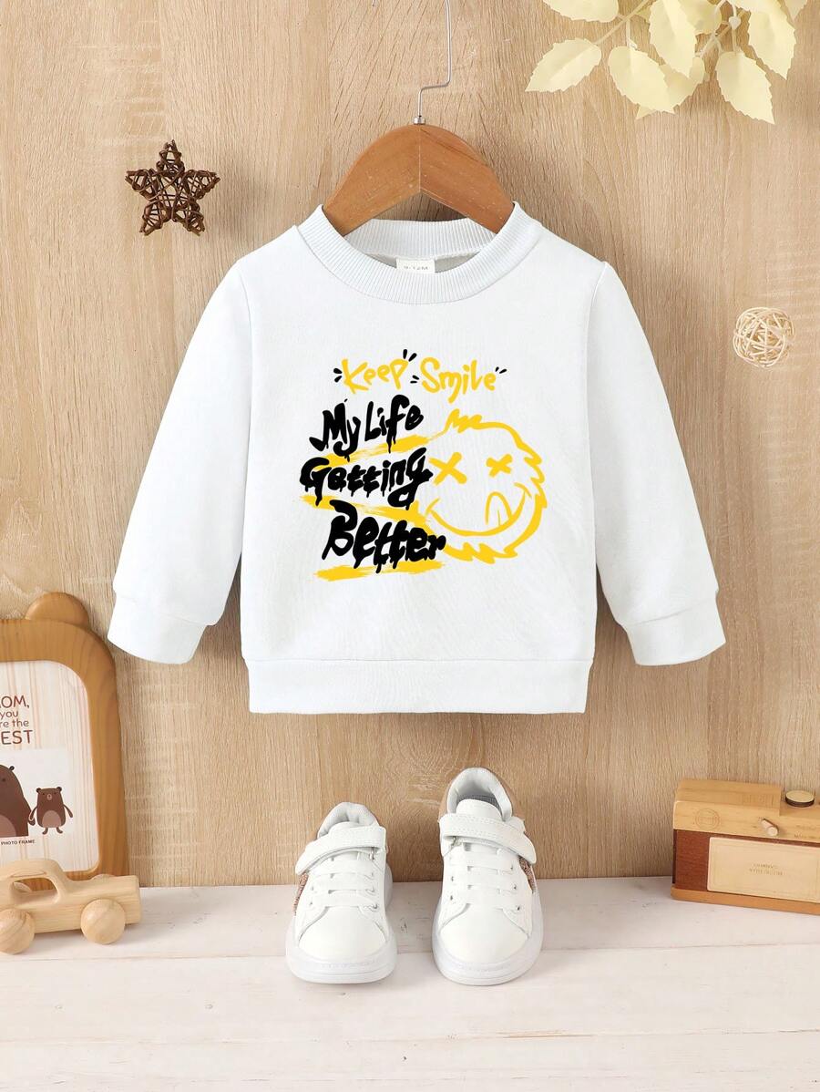 Baby Boys' Emoji & Slogan Print Sweatshirt - White - View 1