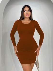 SHEIN SXY Criss Cross Backless Bodycon Dress - Brown - View 5
