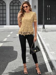 SHEIN Clasi Camisa De Manga Corta - Caqui - Ver 2