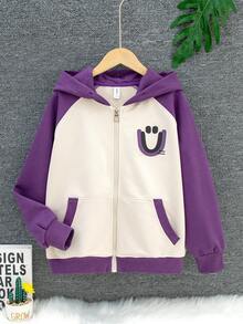 Cậu bé Tween Cartoon & Đồ họa chữ cái Tay Raglan Hai âm áo có mũ Áo khoác - Màu tím - Xem 6