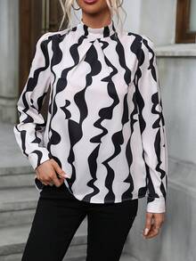 SHEIN Clasi Blusa con estampado de cuello alto - Albaricoque - Ver 6