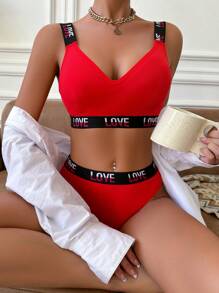 Bộ đồ lót và áo lót in chữ tương phản dành cho nữ - Nhiều màu - Xem 5