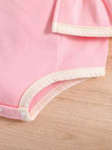嬰兒女寶寶對比綁定荷葉邊爬服 - 粉色 - 查看 7