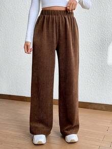 Lunelith SHEIN Lunessa Solid Elastic Waist Straight Leg Pants